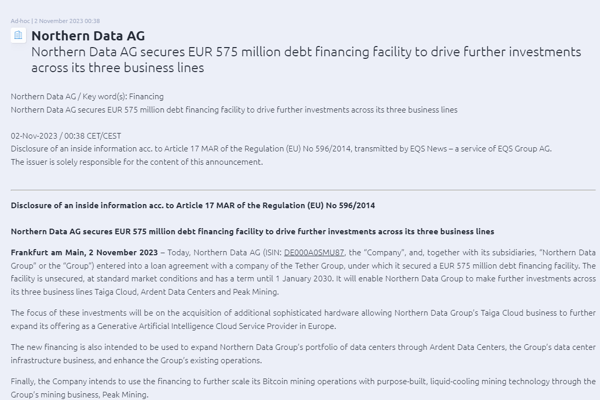 Tether Cấp Vốn Vay 610 Triệu USD Cho Công Ty Đào Bitcoin Northern Data -  CoinMoi