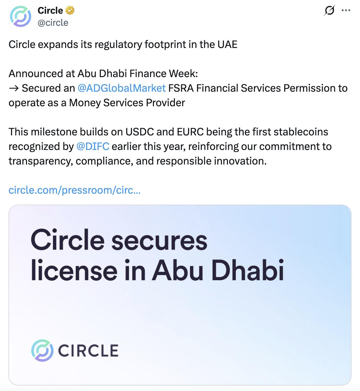 Circle được cấp phép tại Abu Dhabi, mở rộng mảng thanh toán tại UAE 4 Screenshot at Dec 09 23 36 27