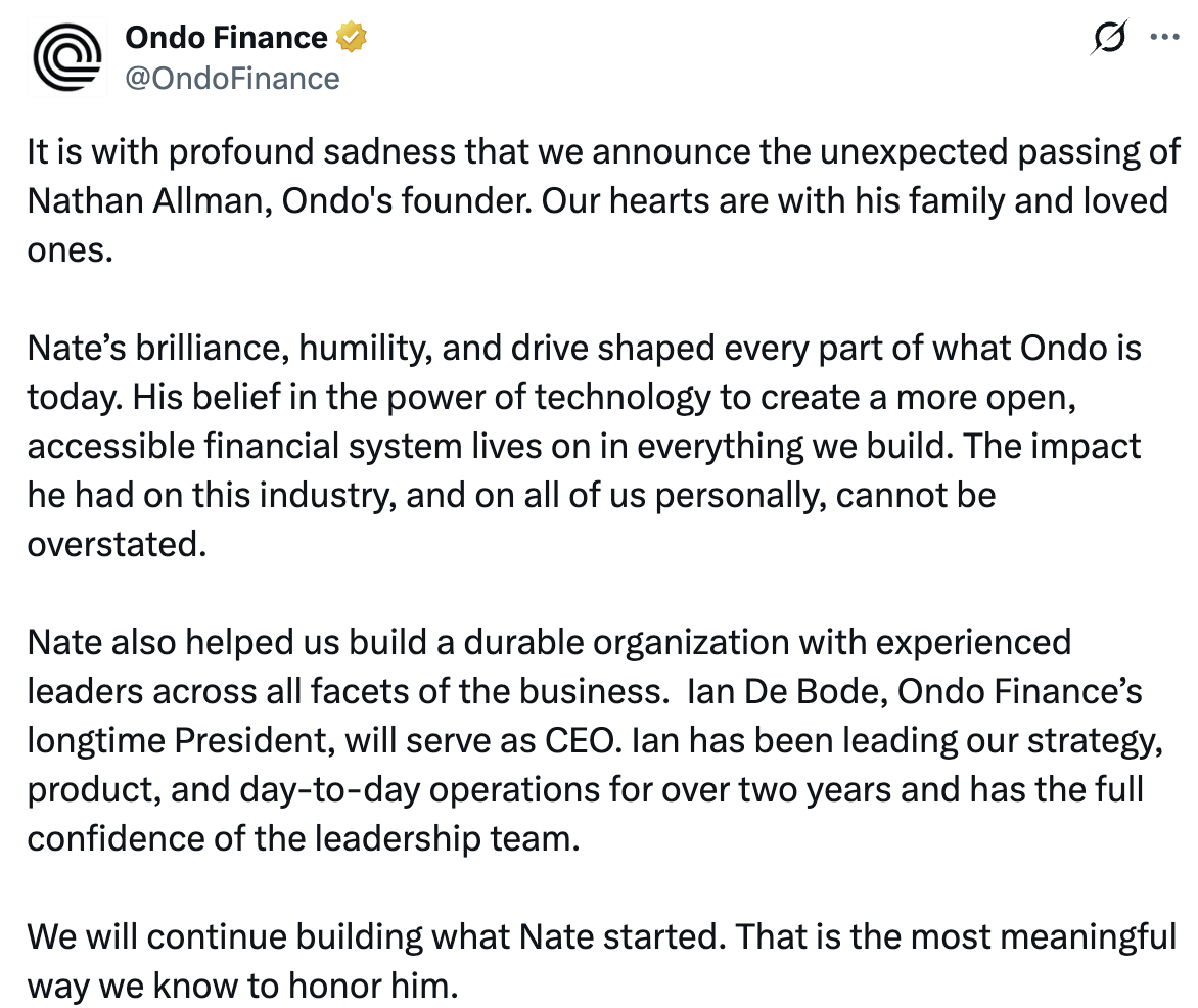 CEO Ondo Finance - Nathan Allman - đột ngột qua đời 4 Screenshot at May 26 10 43 07